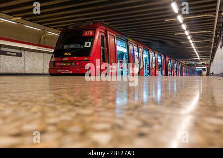 SANTIAGO, CHILE - JULY 2016: A Santiago Metro train at Line 1 Stock Photo