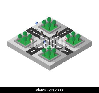 road intersection isometric icon illustrated in vector on white background Stock Vector