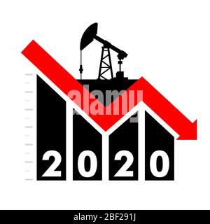 concept of world falling oil prices. Graph with a red down arrow, falling value Stock Vector