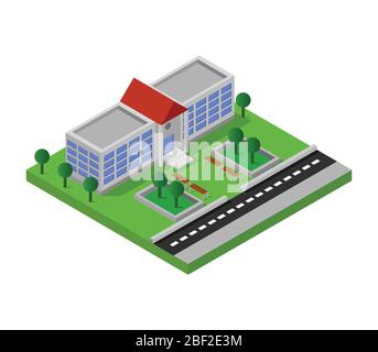 isometric school icon illustrated in vector on white background Stock Vector