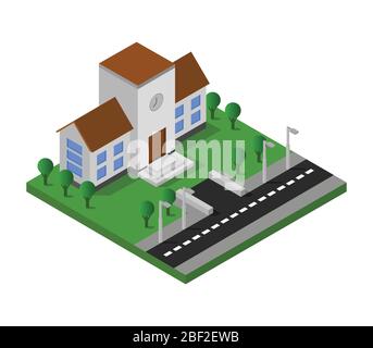 isometric school icon illustrated in vector on white background Stock Vector