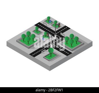 road intersection isometric icon illustrated in vector on white background Stock Vector