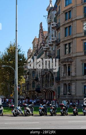 1900s Architecture Art Nouveau Gothic Casa Batllo, Passeig de Gracia, Barcelona, Spain by Antoni Gaudi Stock Photo