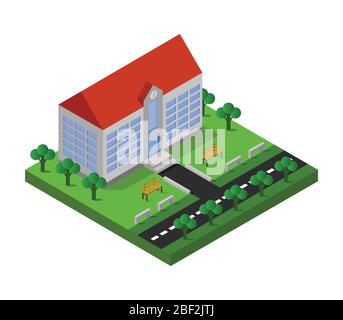 isometric school icon illustrated in vector on white background Stock Vector