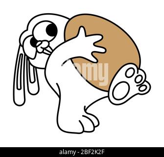 Cartoon bunny carries a golden easter egg. Contour design of an easter bunny. Symbol for web sites on a white background. Stock Vector