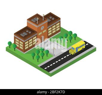 isometric school icon illustrated in vector on white background Stock Vector