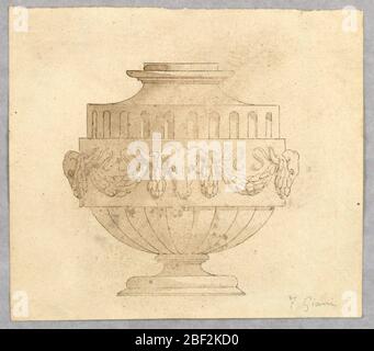 Design for a Vase. Vertical rectangle showing a footed vase with bucraneum. Stock Photo