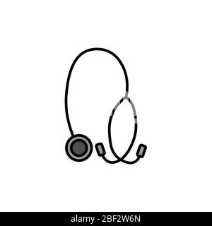 Medical equipment stethoscope. Black and grey outline on white background. Flat style vector illustration can be used in greeting cards, posters, flyers, banners, promotions, invitations etc. EPS10 Stock Vector