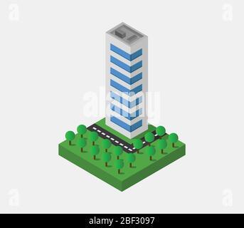 isometric skyscraper icon illustrated in vector on white background Stock Vector