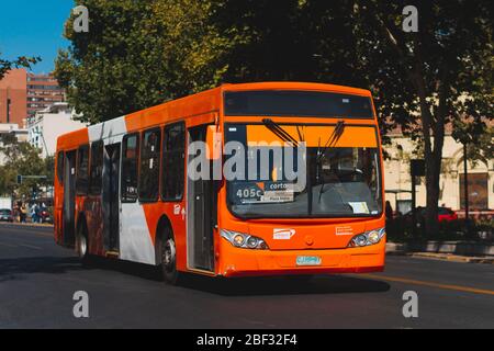 SANTIAGO, CHILE - JANUARY 2020: A Transantiago / RED Movilidad bus in Providencia Stock Photo