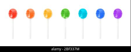 Colorful lollipops on white background Stock Photo