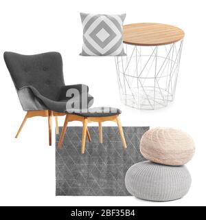 Set of different furniture on white background Stock Photo
