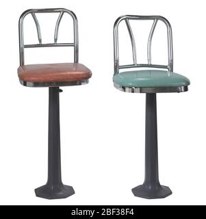 Lunch counter stool from Greensboro North Carolina sitins. A salmon colored lunch counter stool from the F. W. Woolworth department store in Greensboro, North Carolina. The back rest and frame of the seat are chrome plated metal. Stock Photo