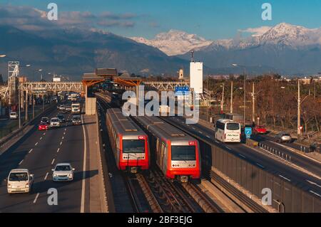 SANTIAGO, CHILE - JULY 2016: A Santiago Metro train at Line 4A Stock Photo