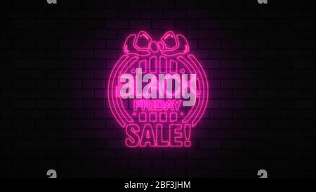 Black Friday sale off neon sign fluorescent light glowing on banner background, sale off by neon lights signboard at night Stock Photo