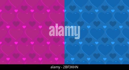 Two seamless patterns with pink and blue hearts. Pattern for fabric, textile, wrapping paper, wallpaper, background for a wedding, invitation card  Stock Vector