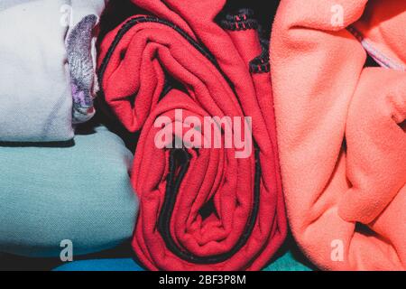 Different colorful towels close up Stock Photo