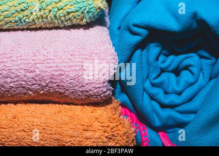 Different colorful towels close up Stock Photo