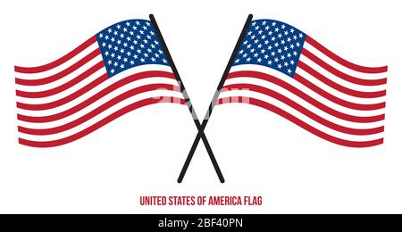 Two Crossed Waving United States Flag On Isolated White Background. United States (USA) Flag Vector Illustration. Stock Photo