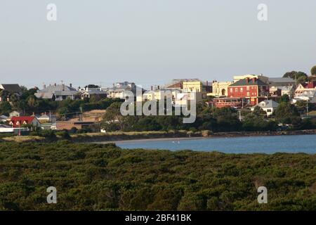 VIEW TO THE TOWN OF STANLEY ON THE NORTH-WEST COAST OF TASMANIA, AUSTRALIA. Stock Photo