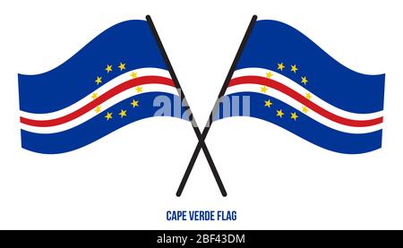 Two Crossed Waving Cape Verde Flag On Isolated White Background. Cape Verde Flag Vector Illustration. Stock Photo