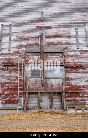 Close up of the door of the historic grain elevator in Coderre, Saskatchewan, Canada Stock Photo