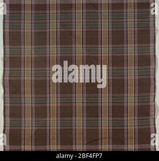 Textile. Large check gingham in white, dark green, dark purple and dark brown. Stock Photo
