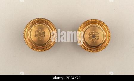 Shirt stud. Tooled and engraved, contained in small box printed with C. E. Gifford and Co., Fall River, Mass. In script, on scrap of paper: Grandmother Gifford's sleeve-buttons. Stock Photo