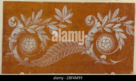 Design for a Woven or Embroidered Horizontal Border of the Fabrique de St Ruf. A rose garland is shown over scallops. Stock Photo