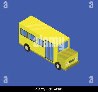 Isometric school bus icon illustrated in vector on white background Stock Vector