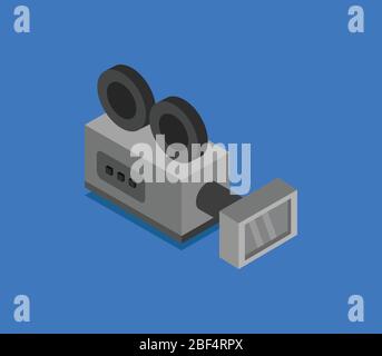 isometric video camera illustrated in vector on white background Stock Vector