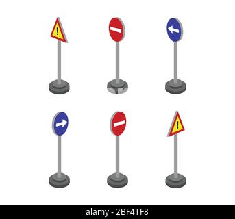 isometric road signs icon illustrated in vector on white background Stock Vector