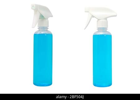 Alcohol spray bottle for hand sanitizer clean and kill covid-19 virus isolated on white background with clipping path. Stock Photo