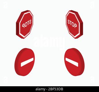 isometric road signs icon illustrated in vector on white background Stock Vector