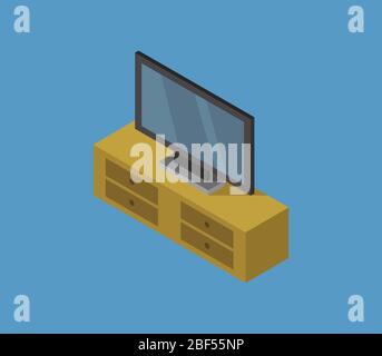 Isometric TV and bedside table icon illustrated in vector on white background Stock Vector