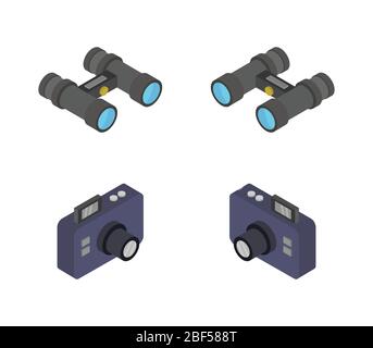camera and binoculars set icon illustrated in vector on white background Stock Vector