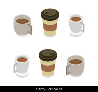 isometric coffee icon illustrated in vector on white background Stock Vector