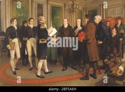 The Signing of the Treaty of Ghent Christmas Eve 1814. Stock Photo