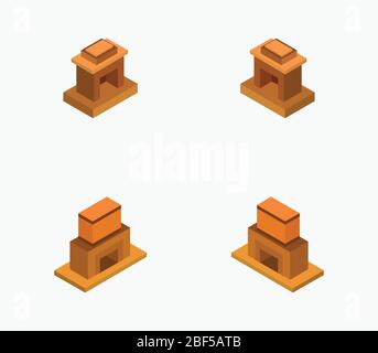isometric fireplace icon illustrated in vector on white background Stock Vector