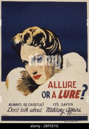 ALLURE OR A LURE ? American WW2 poster warning against accidentally giving information to the enemy Stock Photo
