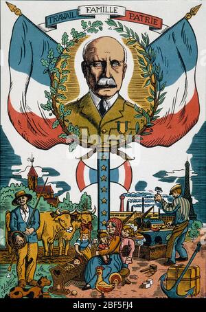 PHILIPPE PÉTAIN (1856-1951) French Army Marshall on a poster for his pro-German Vichy government  about 1941 Stock Photo