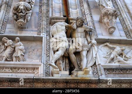 Statues on the facade of the Milan Cathedral, Italy.