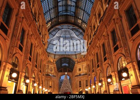 Evening view of the Galleria Vittorio Emanuele II in Milan, Italy. Stock Photo