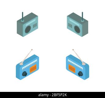 isometric radio icon illustrated in vector on white background Stock Vector
