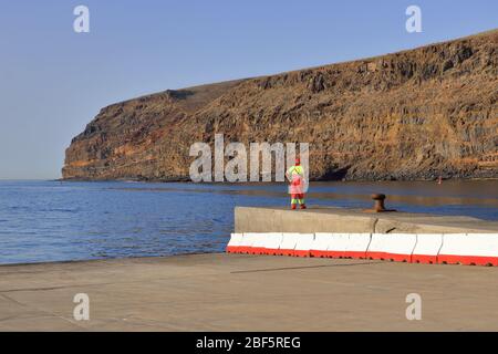 January 31 2020 - Harbor in San Sebastian, La Gomera, Canary Islands, Spain: Ferry ship Armas in the port docking to the harbour Stock Photo