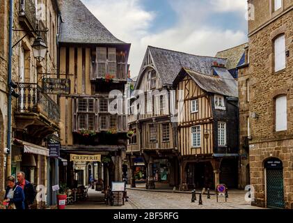 Dinan, Brittany, France - 31 May 2018: Old house on medieval street of Rue de Jerzual in Dinan, Brittany, France. Stock Photo