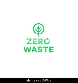 Zero waste green tree minimalistic logo. Eco label, green emblem. Vector stock illustration. Stock Vector