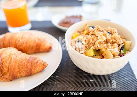 Fresh and delisious breakfast in hotel restaraunt. Stock Photo