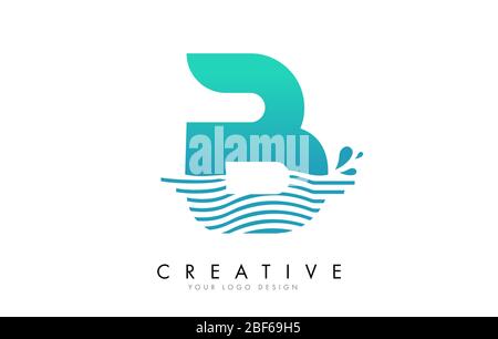 B Letter Logo with Waves and Water Drops Design Vector Illustration. Stock Vector