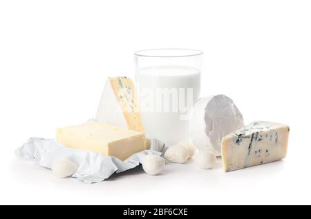 Different dairy products on white background Stock Photo